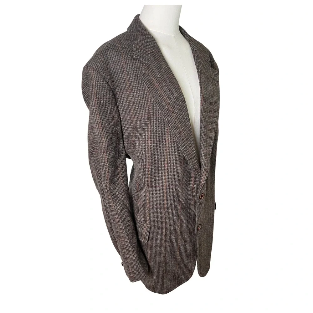 Vintage Wool Tweed Blazer‎ 46L Trophy Club Brown Plaid Academia Heritage Jacket